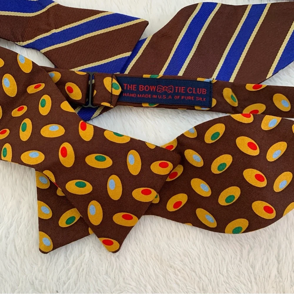 The Bow Tie Club Brown Royal Gold Stripes & Brown Gold Vintage Oval Bowties Set